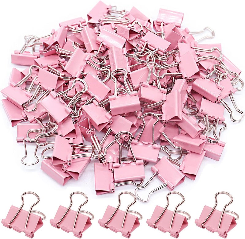 YCVIORING Pink Binder Clips, Mini Paper Clip, Small Paper Clamps 15mm (5/8 inch), 100 Pack Micro Size Office Clips for Home School and Business (Pink) - Image 1